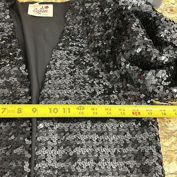 Caron Chicago Vintage Black Sequined Open Front Bolero Style Jacket Size 8 - Picture 9 of 10